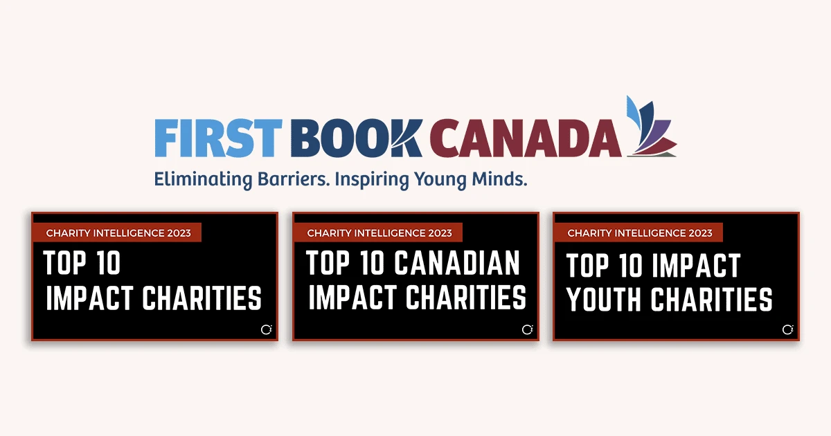 First Book Canada nommé sur la liste des 2023 Meilleures œuvres de charité à impact par Charity Intelligence Canada