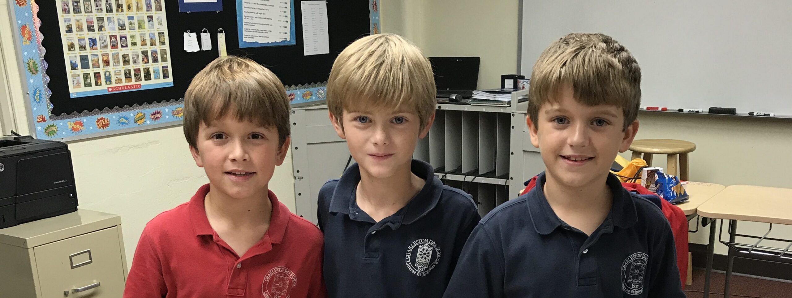 Jackson Shealy, Hunter Dawson, and Jackson Fisher, all fourth graders at Charleston Day School, labeling products for the annual holiday market, inspired by the Lemonade War. This year, all proceeds were donated to First Book and our hurricane relief efforts.