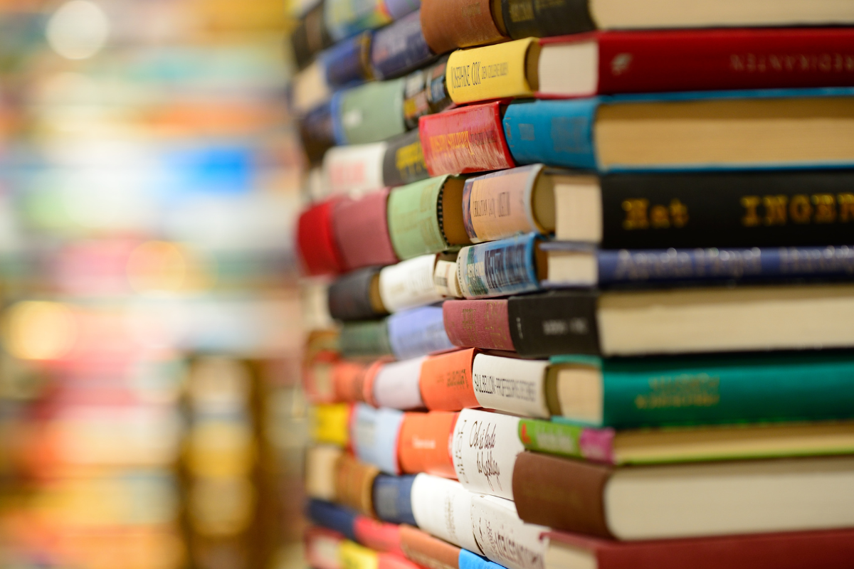 stock image of stacks of books