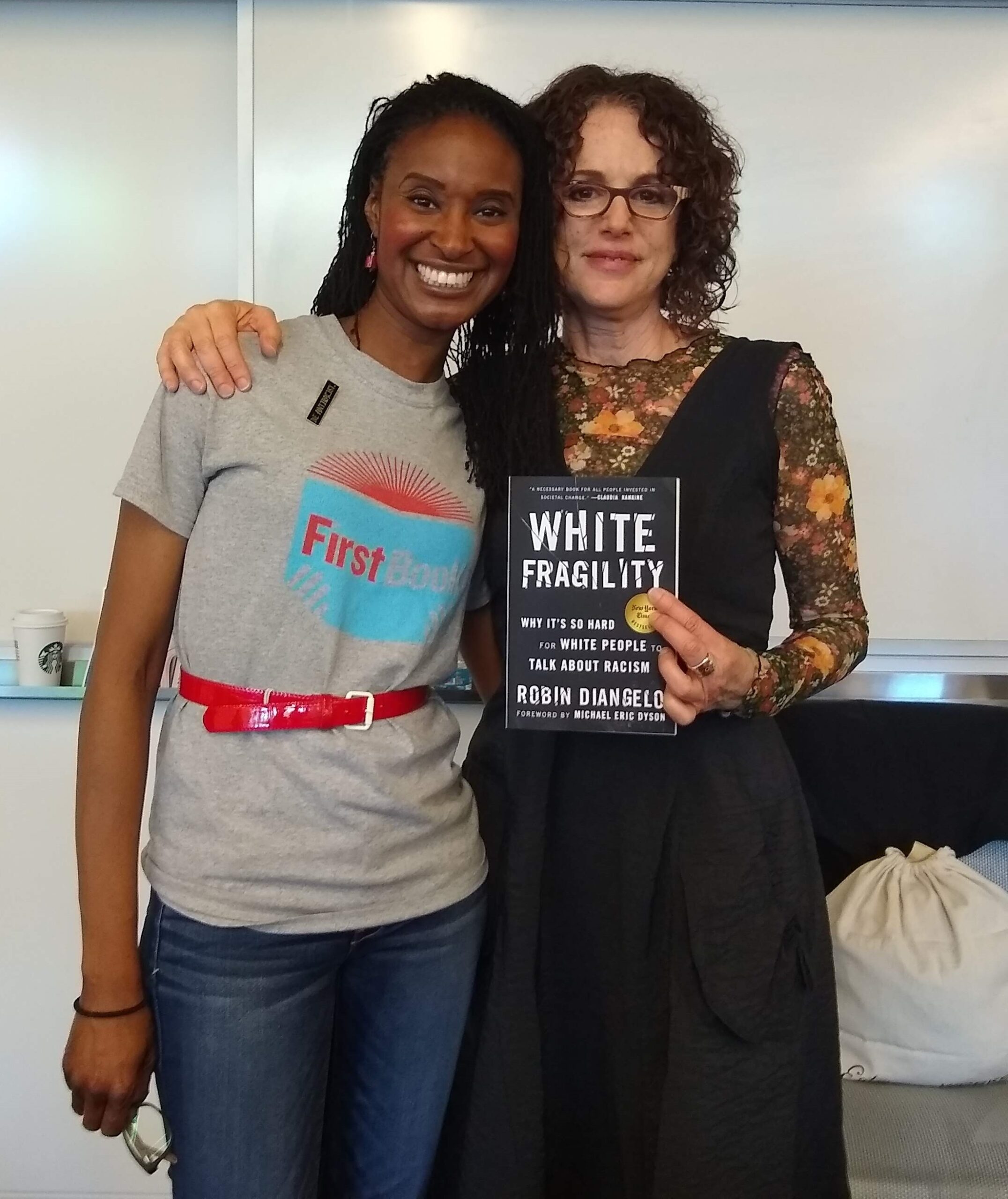 Julye Williams, First Book's director of resource and program development, with author Robin Diangelo at the first annual National Antiracist Book Festival.