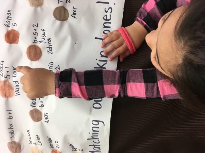 image of student pointing at a chart with different skin tones