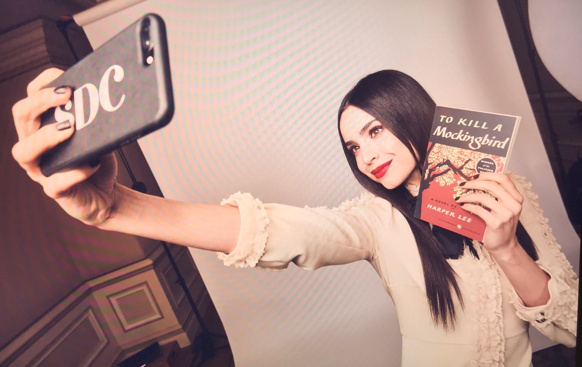 Sofia Carson takes a selfie with TO KILL A MOCKINGBIRD for nonprofit First Book