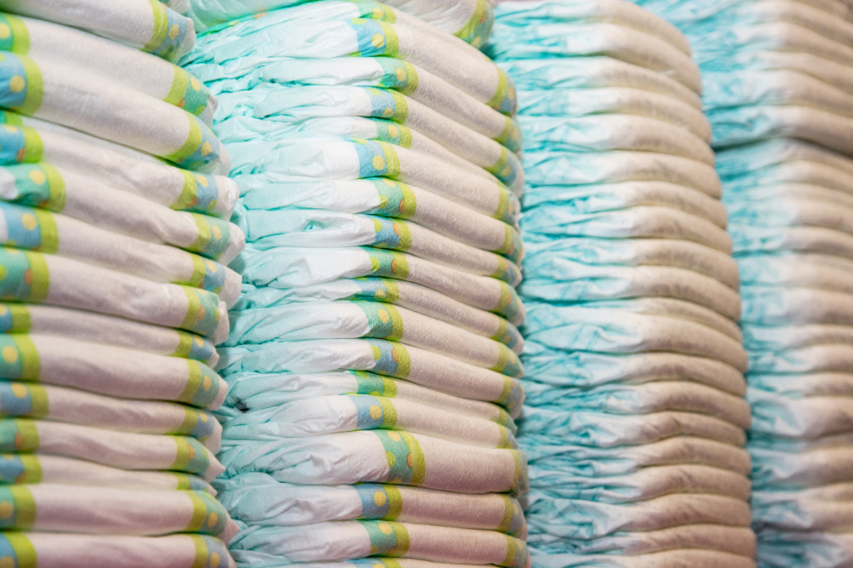 tall stack of diapers
