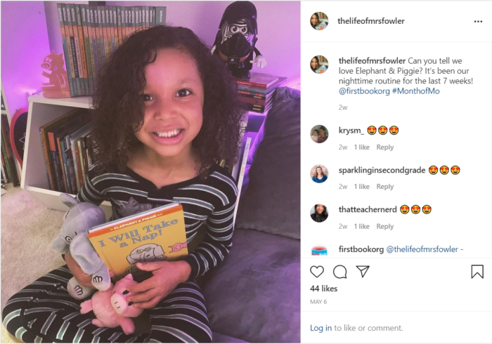 Instagram screenshot of child with book