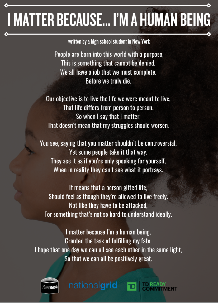 i matter because poem, written for Black Kids Matter initiative