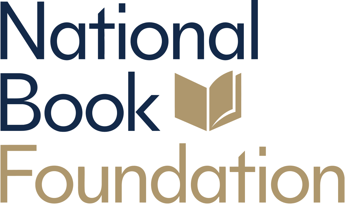National Book Foundation logo with the words “National Book” in dark blue above a stylized open book icon in gold, followed by the word “Foundation” in gold beneath.